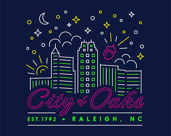 Raleigh NC City of Oaks Illustration Design