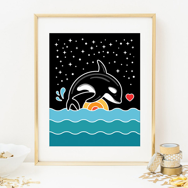 orca breaching art digital print